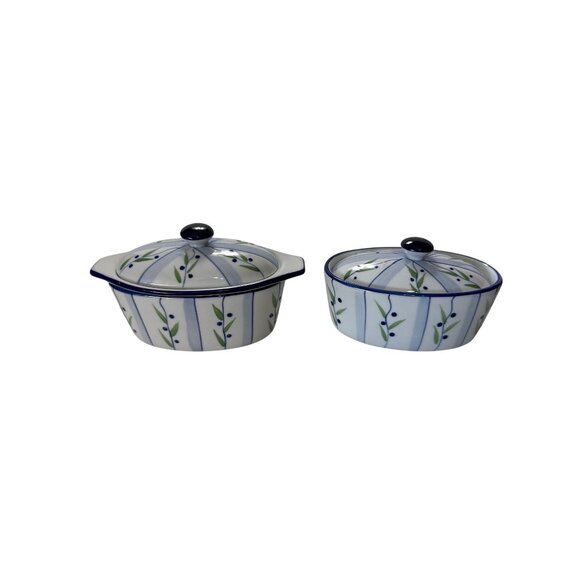 Cook Street Butter Boat Set Blueberry Patterned Ceramic Includes Extra Pieces - Picture 1 of 6